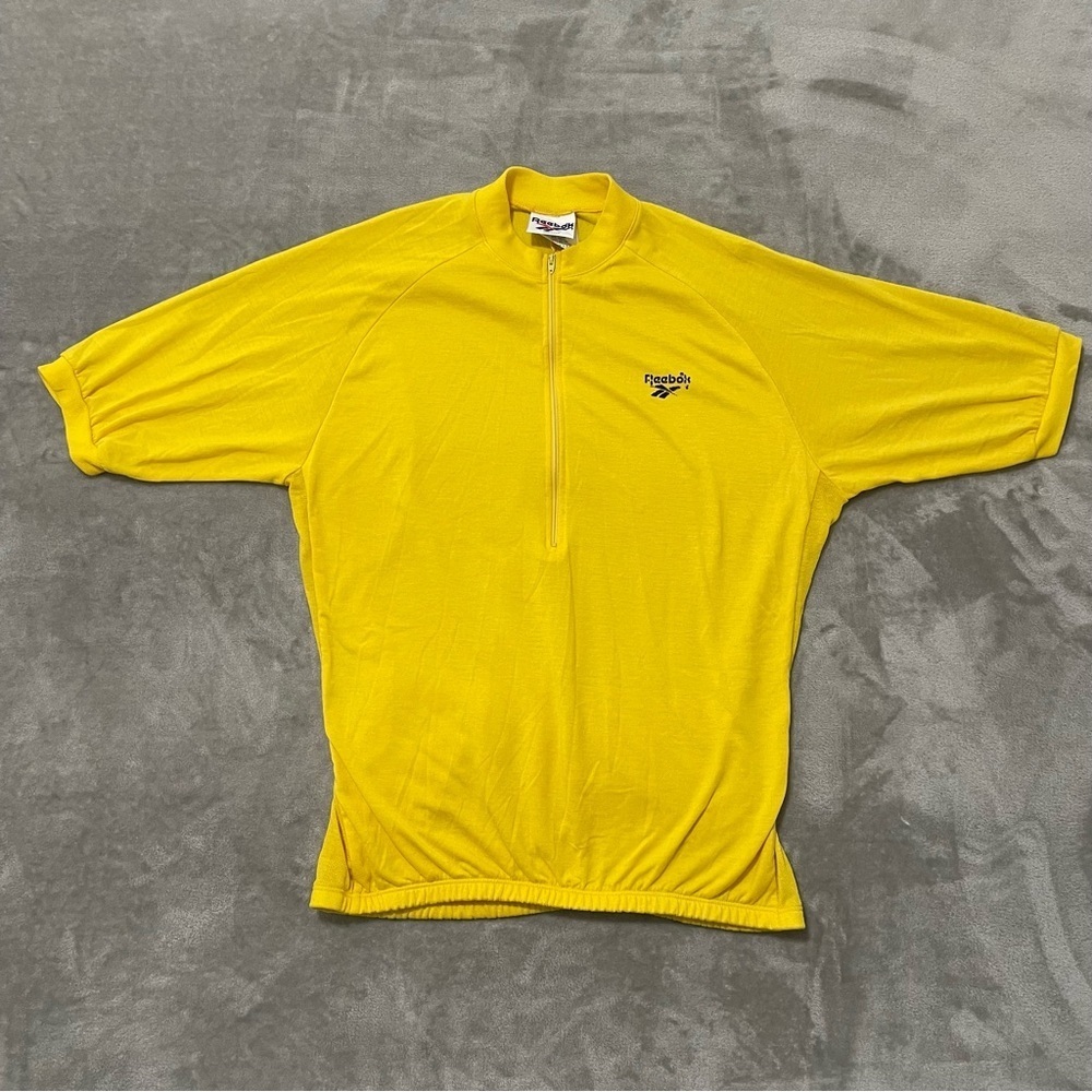 Vintage Reebok Yellow Cycling Jersey Made inUSA Size XL Short Sleeve Quarter Zip